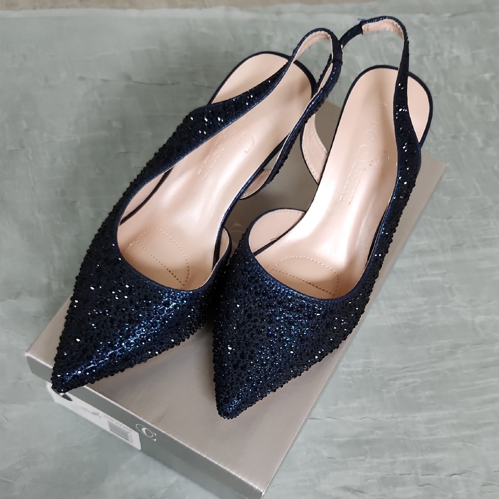 Oleg Cassini Elegant Navy Blue Women's Sling back Heels Size 7 NWT